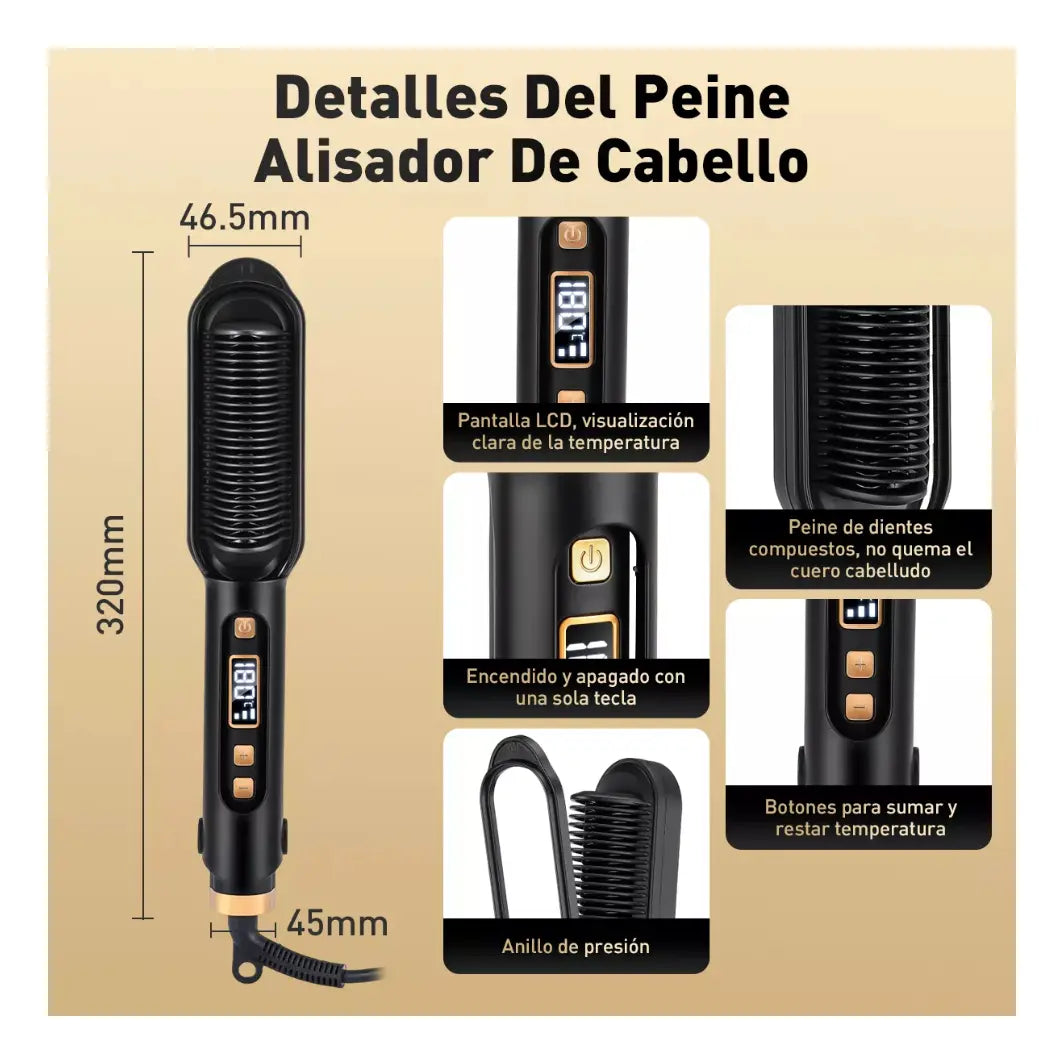 Cepillo Alisador Eléctrico con Temperatura Ajustable