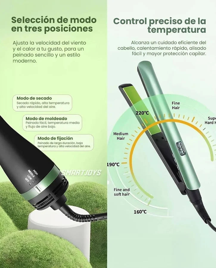 Set de Plancha Alisadora + Cepillo Secador 3 en 1